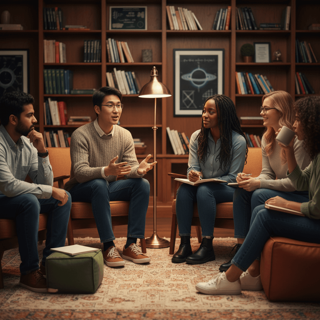 Physics students engaged in an interactive seminar discussion