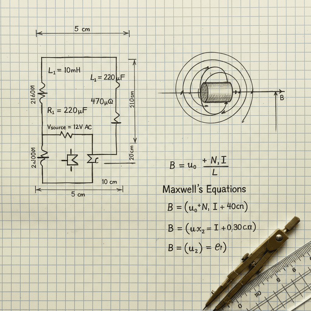 Detailed circuit and electromagnetic field diagram