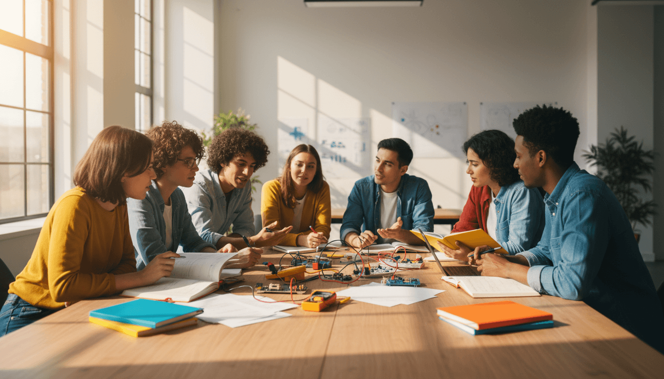 Physics students collaborating during a community workshop event